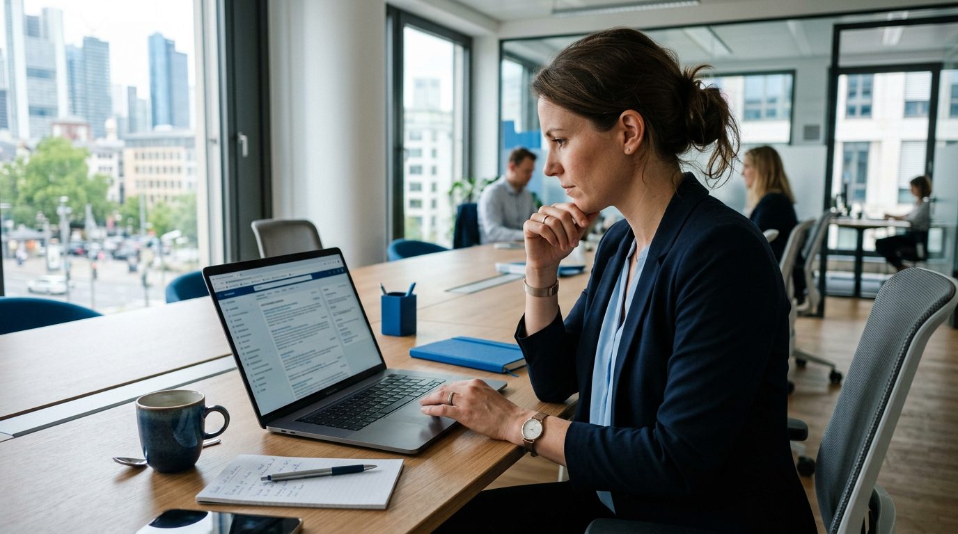 Recruiter reviewing a weekly digest of German tech job postings on a laptop